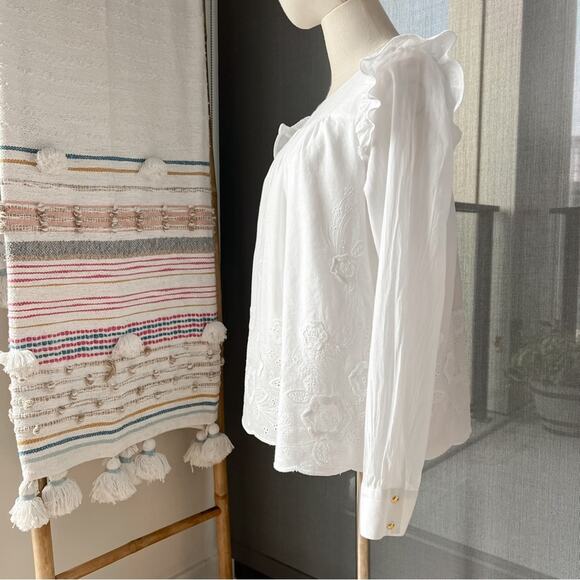 Sail To Sable White Embroidered Long Sleeves Pullover Blouse Women’s Size Medium - Picture 3 of 9